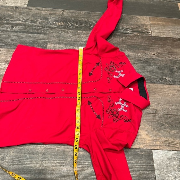 Ace of Diamond Western Cowgirl Red Pearl Snap Shirt Button Embroidery Size L - Picture 9 of 10